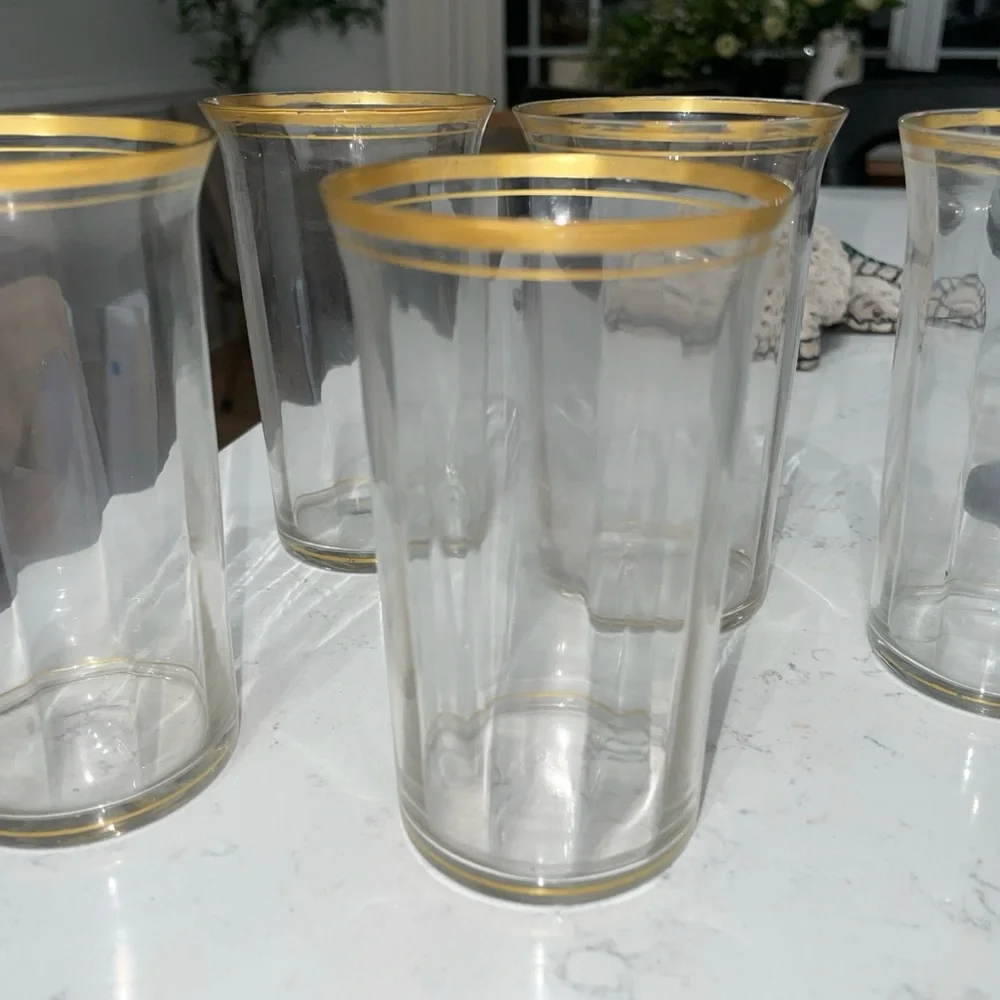 10/ Vintage Gold 3x Rim Optic Paneled MCM Juice Tumblers 4”